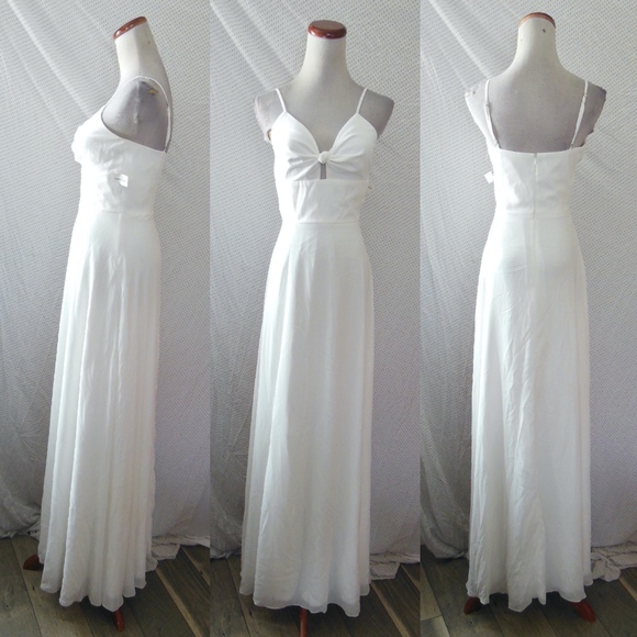 NEW DRESS THE POPULATION Cambria WHITE Chiffon TIE BODICE Flowing DRESS Gown S - Picture 3 of 12